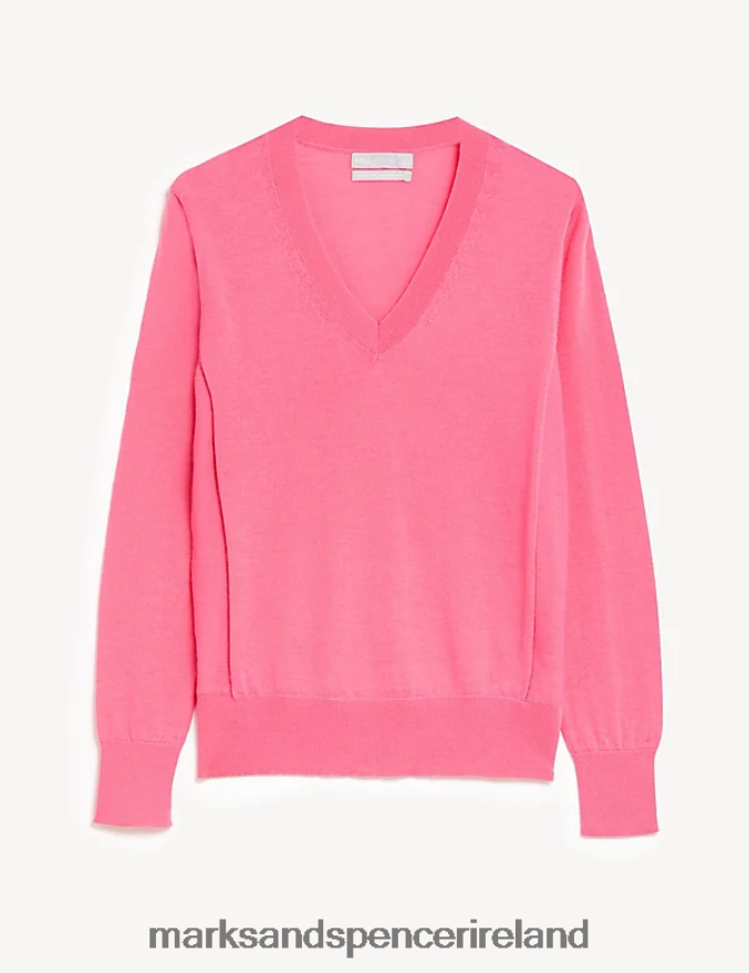 Marks & Spencer Women Pure Merino Wool V-Neck Jumper Blossom Clothing 2VJ8DF1923