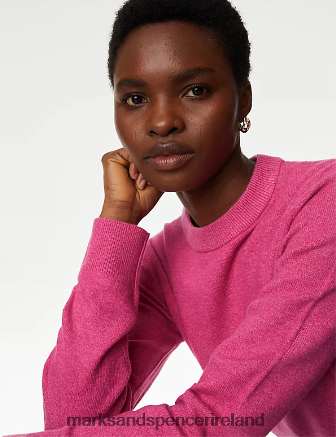 Marks & Spencer Women Recycled Blend Crew Neck Jumper Medium Pink Clothing 2VJ8DF182