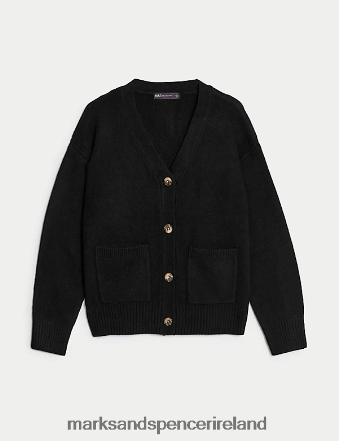 Marks & Spencer Women Recycled Blend V-Neck Button Front Cardigan Black Clothing 2VJ8DF130
