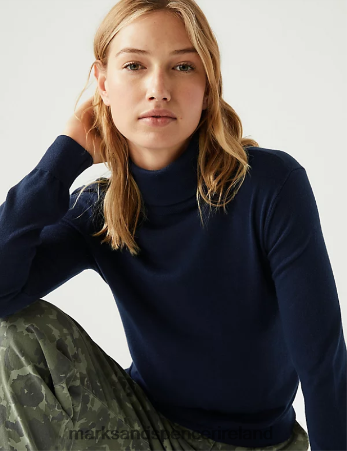 Marks & Spencer Women Roll Neck Jumper Navy Clothing 2VJ8DF975