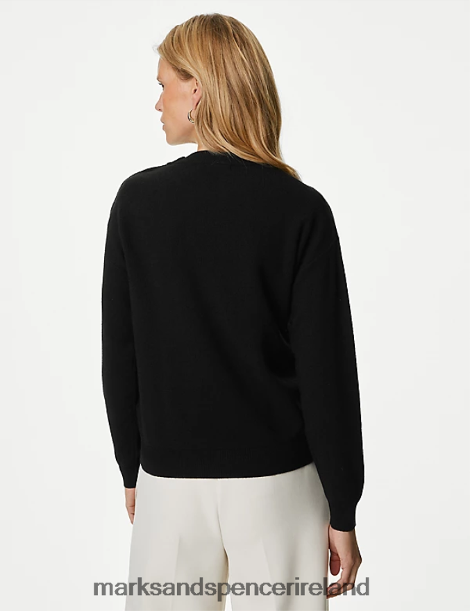 Marks & Spencer Women Soft Touch Crew Neck Button Detail Jumper Black Clothing 2VJ8DF1875