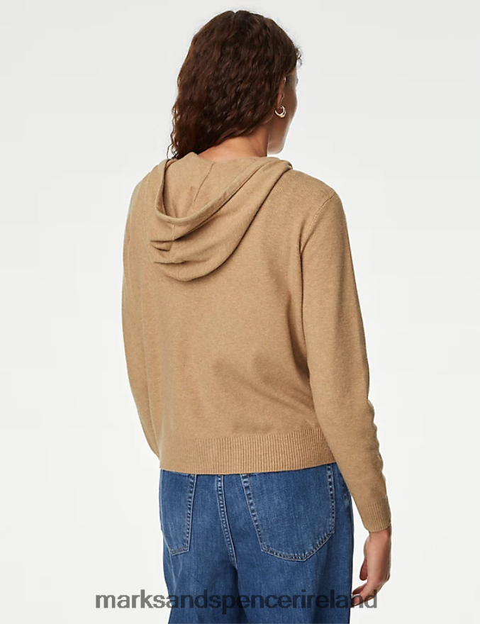 Marks & Spencer Women Soft Touch Textured Zip Up Relaxed Hoodie Camel Clothing 2VJ8DF1393