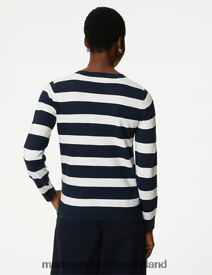Marks & Spencer Women Supersoft Striped Crew Neck Jumper Navy Mix Clothing 2VJ8DF138