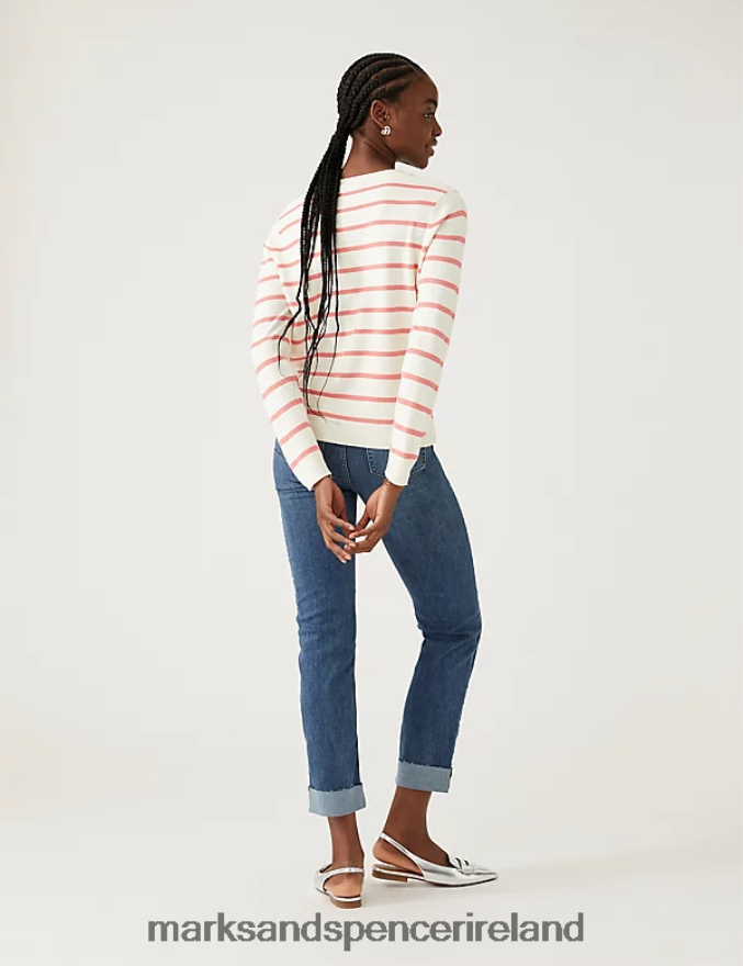 Marks & Spencer Women Supersoft Striped V-Neck Jumper Pink Mix Clothing 2VJ8DF2710