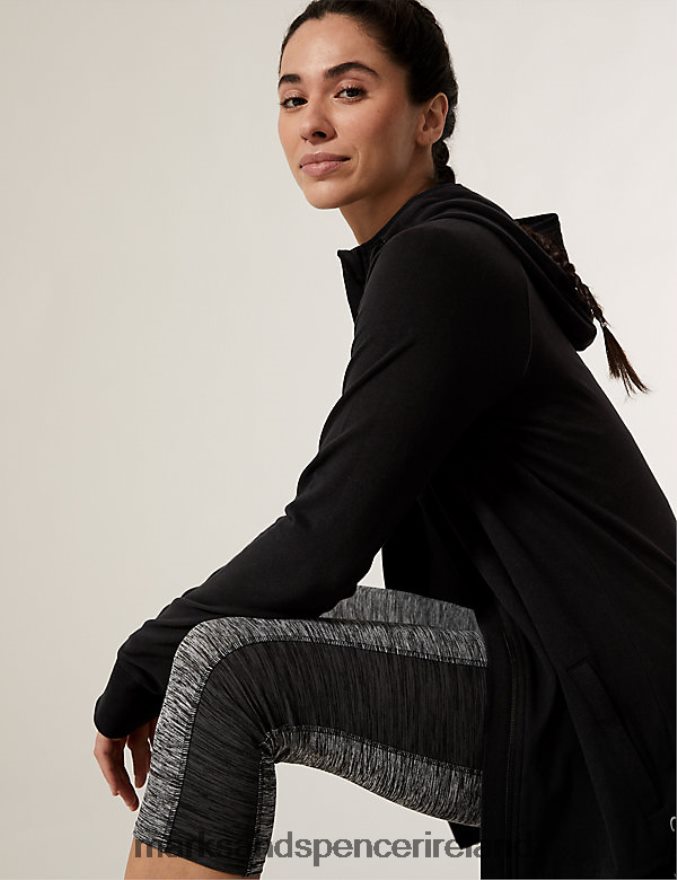 Marks & Spencer Women Cotton Rich Longline Hoodie Black Clothing 2VJ8DF3250