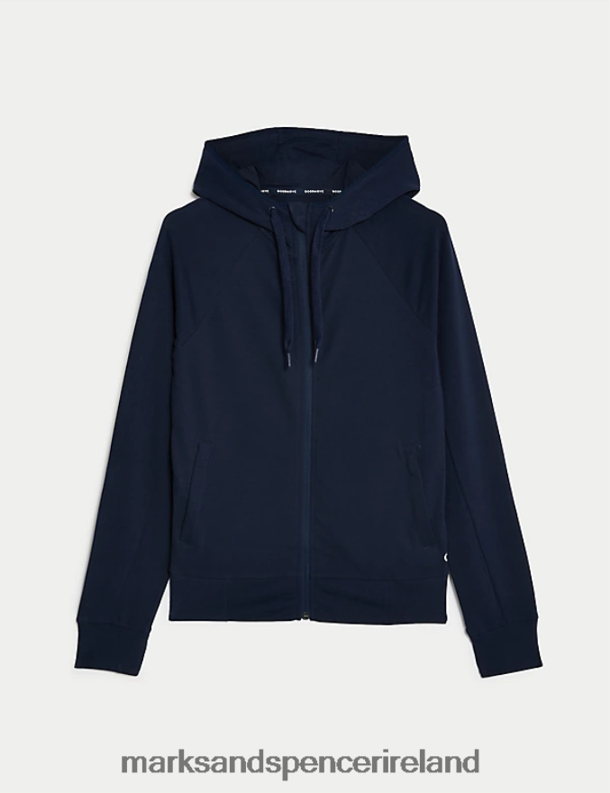 Marks & Spencer Women Cotton Rich Zip Up Hoodie Navy Clothing 2VJ8DF3341
