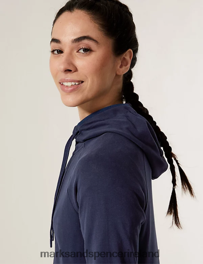 Marks & Spencer Women Cotton Rich Zip Up Hoodie Navy Clothing 2VJ8DF3341