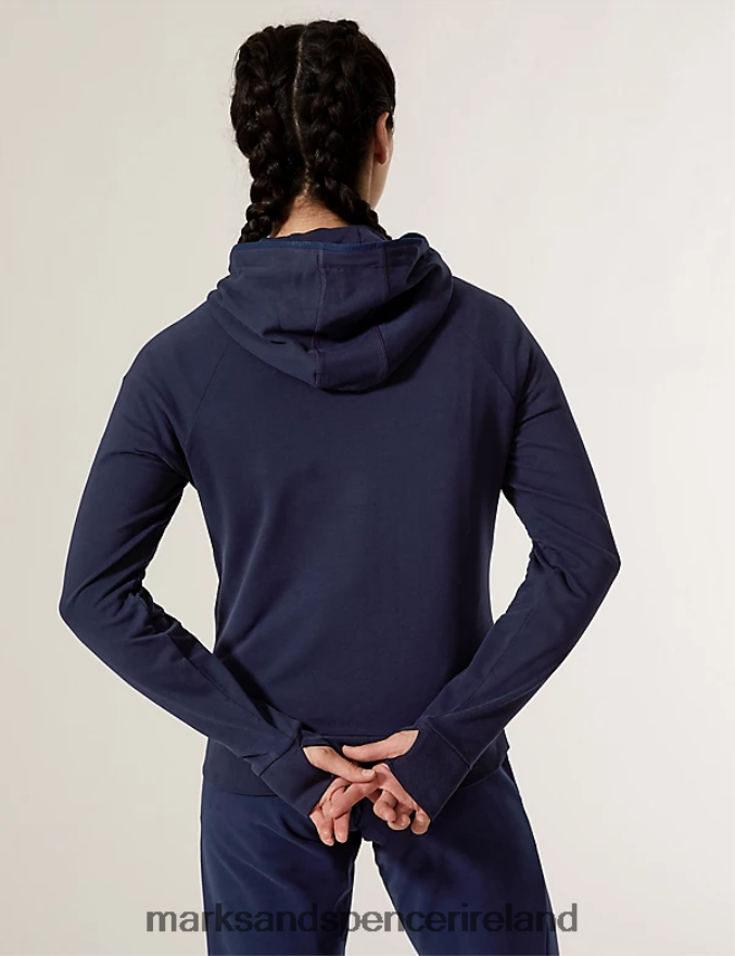 Marks & Spencer Women Cotton Rich Zip Up Hoodie Navy Clothing 2VJ8DF3341