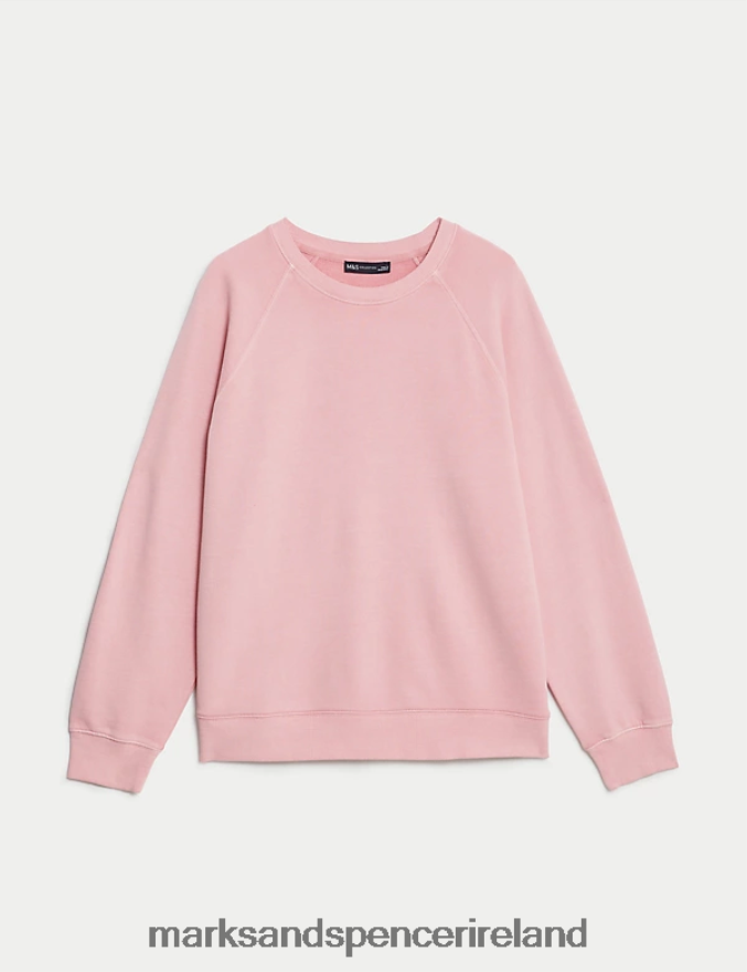 Marks & Spencer Women Pure Cotton Crew Neck Sweatshirt Pink Clothing 2VJ8DF523