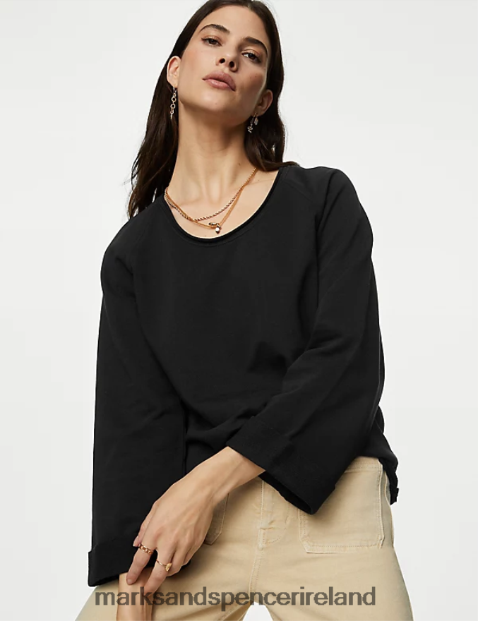 Marks & Spencer Women Pure Cotton Sweatshirt Black Clothing 2VJ8DF454