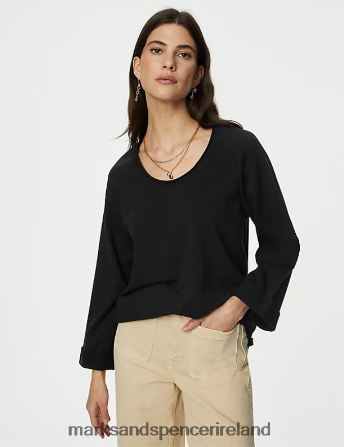 Marks & Spencer Women Pure Cotton Sweatshirt Black Clothing 2VJ8DF454