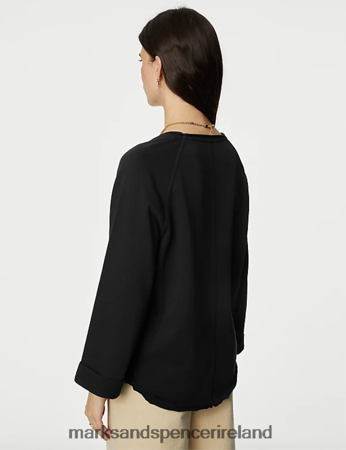 Marks & Spencer Women Pure Cotton Sweatshirt Black Clothing 2VJ8DF454
