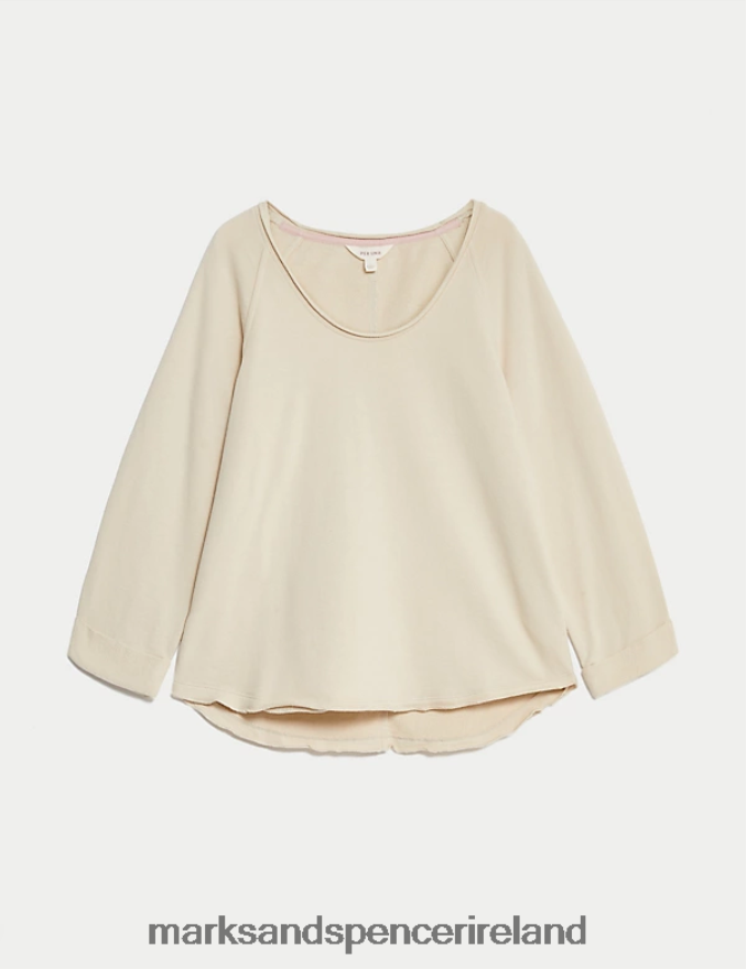 Marks & Spencer Women Pure Cotton Sweatshirt Ecru Clothing 2VJ8DF129