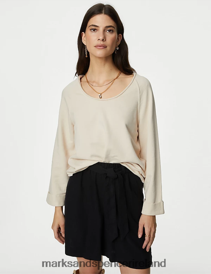 Marks & Spencer Women Pure Cotton Sweatshirt Ecru Clothing 2VJ8DF129