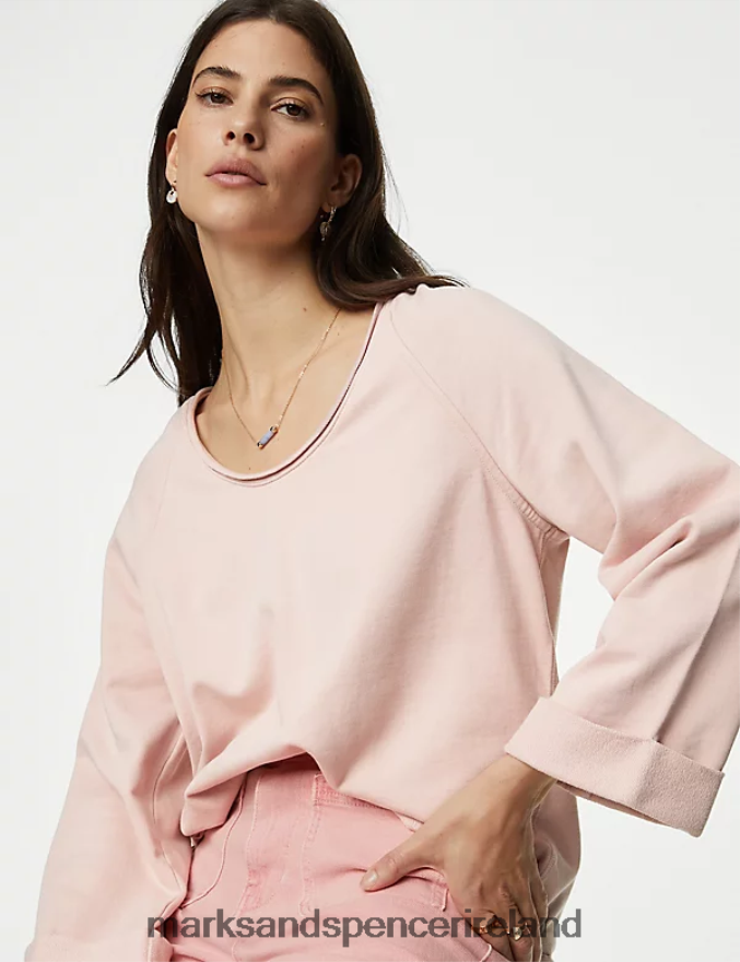 Marks & Spencer Women Pure Cotton Sweatshirt Pink Shell Clothing 2VJ8DF453