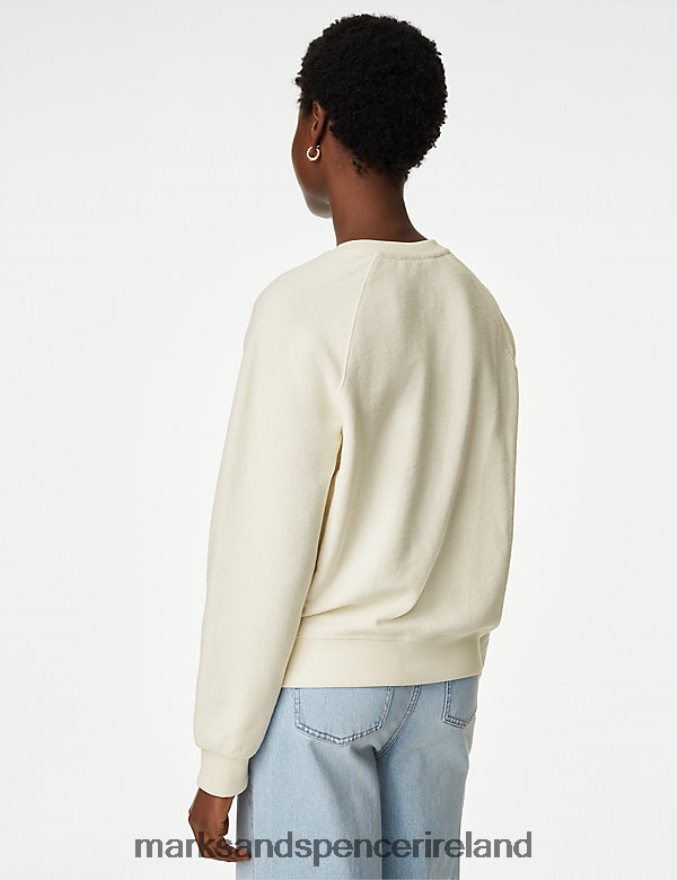 Marks & Spencer Women Pure Cotton Textured Crew Neck Sweatshirt Light Natural Clothing 2VJ8DF1238