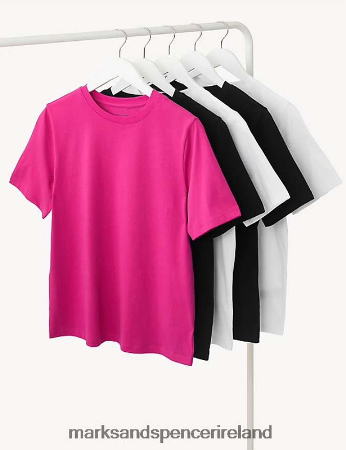 Marks & Spencer Women 5pk Pure Cotton Everyday Fit T-Shirts Multi Clothing 2VJ8DF2134