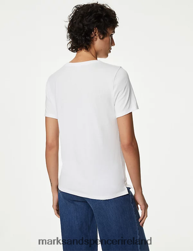 Marks & Spencer Women Cotton Modal Blend Slogan T-Shirt Ivory Mix Clothing 2VJ8DF872