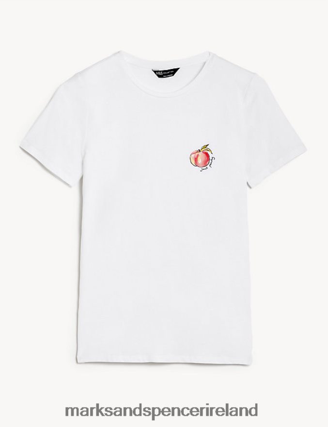Marks & Spencer Women Cotton Rich Printed Slim Fit T-Shirt White Mix Clothing 2VJ8DF3274