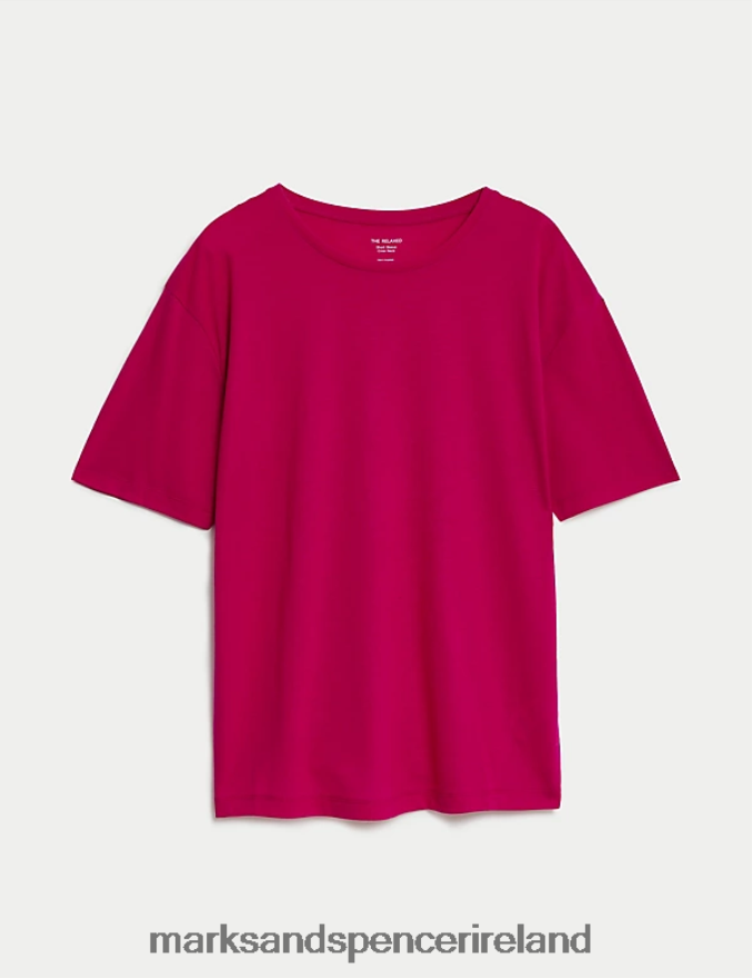 Marks & Spencer Women Crew Neck Relaxed T-Shirt Cerise Clothing 2VJ8DF1694
