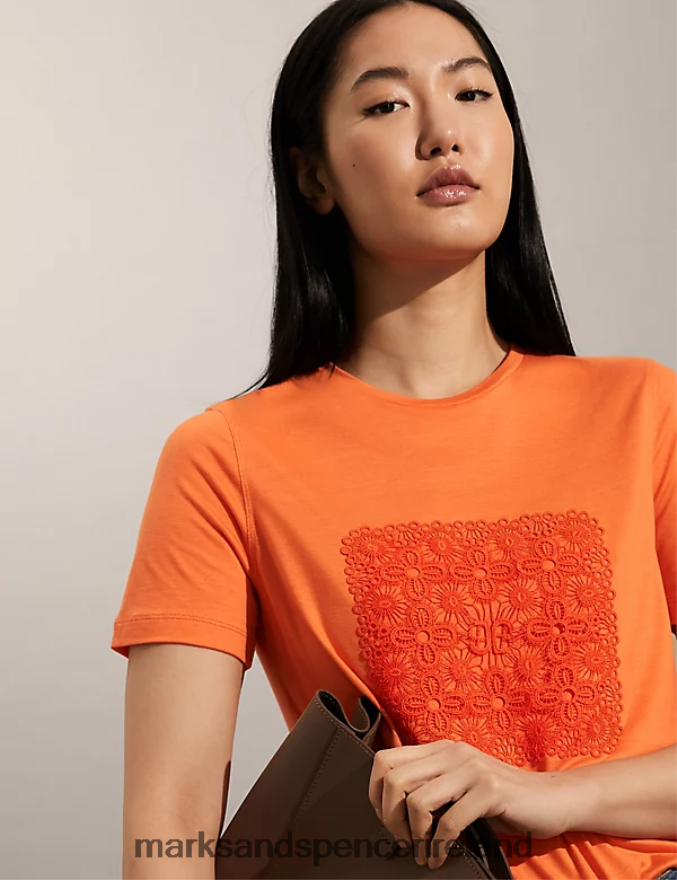 Marks & Spencer Women Embroidered T-Shirt Orange Clothing 2VJ8DF2807