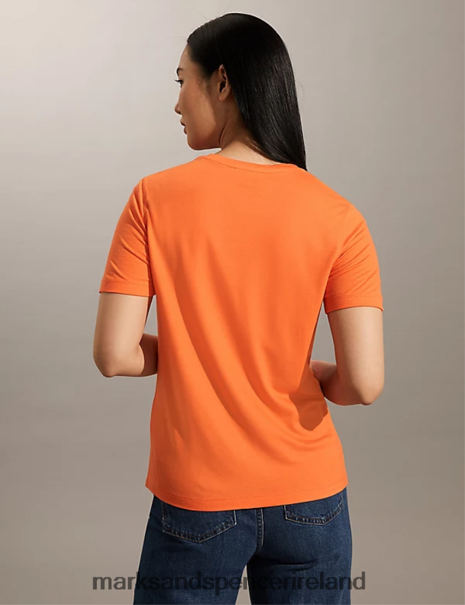 Marks & Spencer Women Embroidered T-Shirt Orange Clothing 2VJ8DF2807
