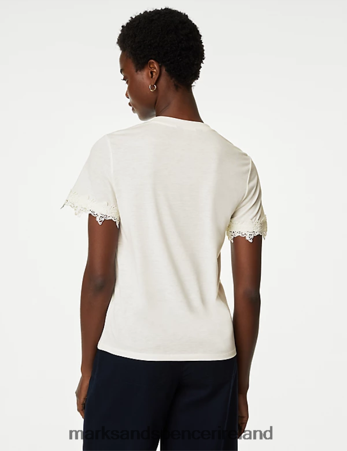 Marks & Spencer Women Jersey Lace Detail T-Shirt Ivory Clothing 2VJ8DF206