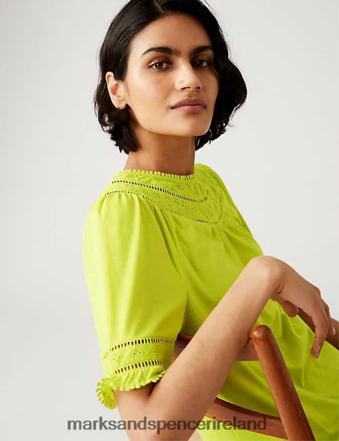 Marks & Spencer Women Jersey Lace Insert Top Limeade Clothing 2VJ8DF1610