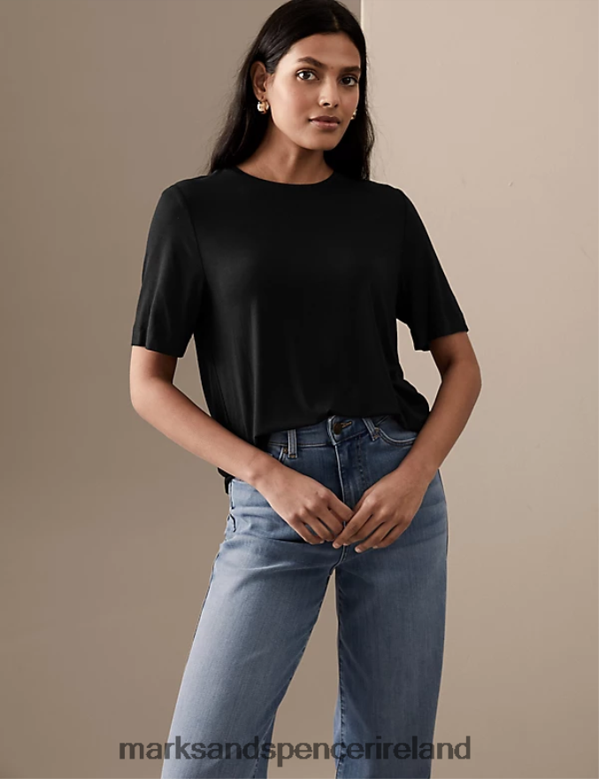 Marks & Spencer Women Jersey T-Shirt Black Clothing 2VJ8DF1869