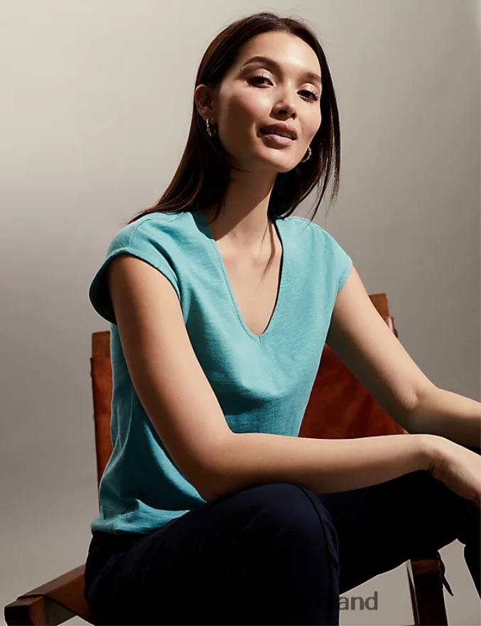 Marks & Spencer Women Jersey T-Shirt Turquoise Clothing 2VJ8DF2943
