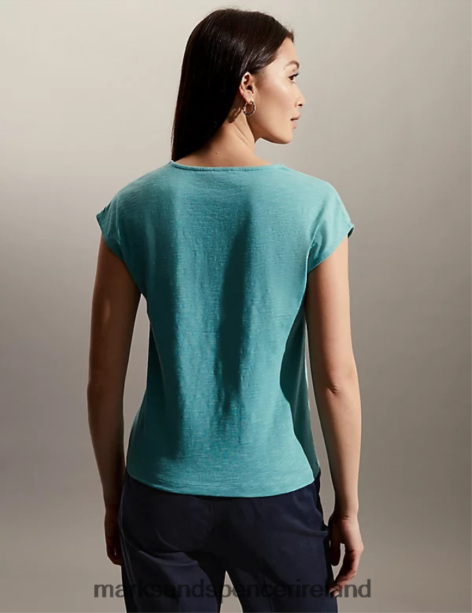 Marks & Spencer Women Jersey T-Shirt Turquoise Clothing 2VJ8DF2943