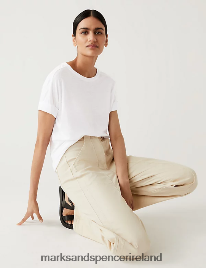 Marks & Spencer Women Linen Rich T-Shirt Soft White Clothing 2VJ8DF2846