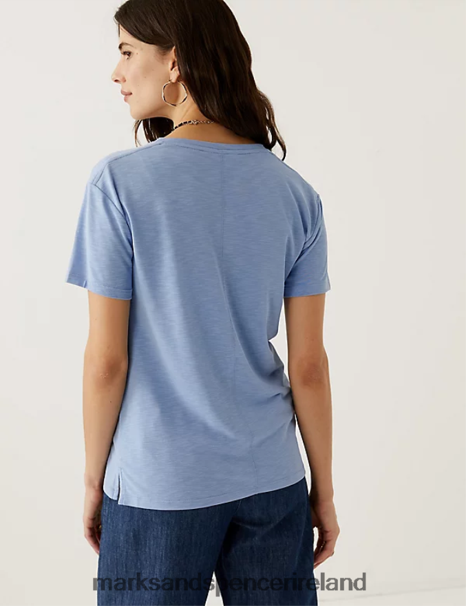 Marks & Spencer Women Modal Rich Round Neck T-Shirt Medium Blue Clothing 2VJ8DF2942