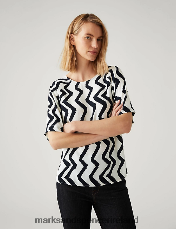 Marks & Spencer Women Printed Top Ivory Mix Clothing 2VJ8DF2166
