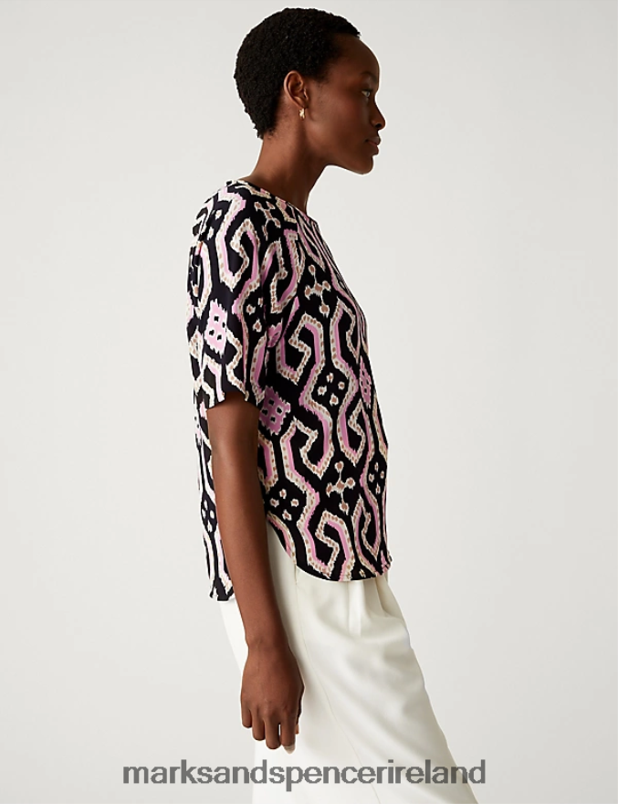 Marks & Spencer Women Printed Top Pink Mix Clothing 2VJ8DF1842