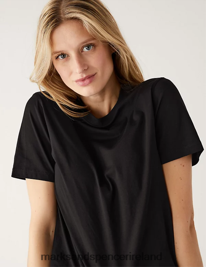 Marks & Spencer Women Pure Cotton Modern T-Shirt Black Clothing 2VJ8DF2499