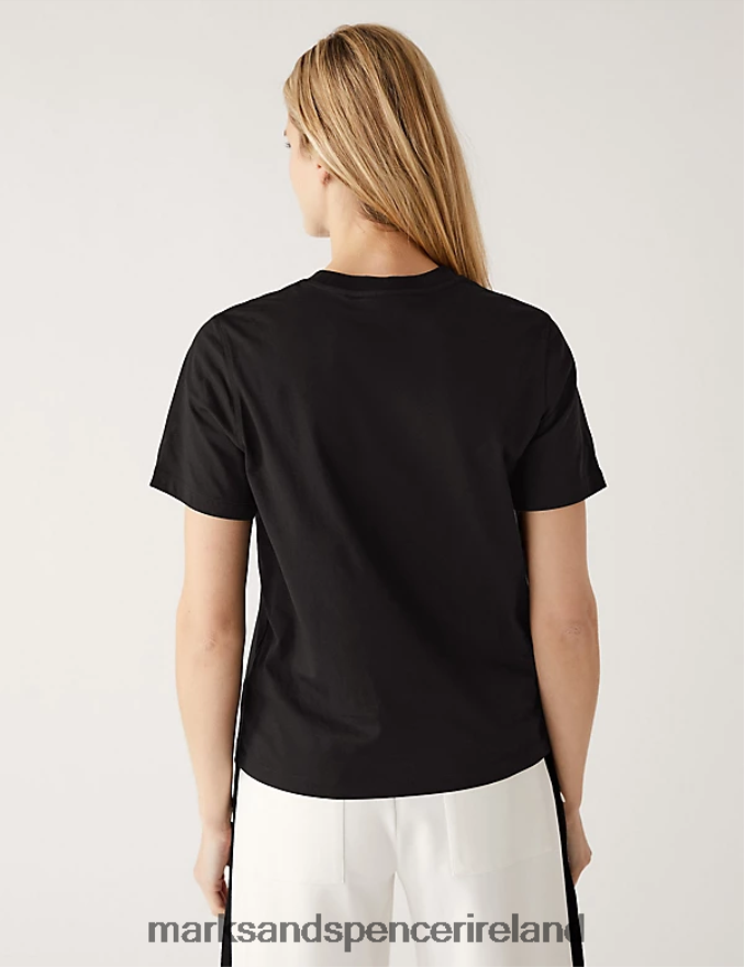 Marks & Spencer Women Pure Cotton Modern T-Shirt Black Clothing 2VJ8DF2499