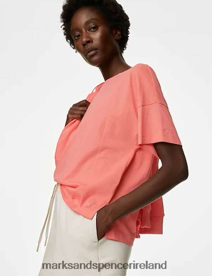 Marks & Spencer Women Pure Cotton Scoop Neck Oversized T-Shirt Bright Coral Clothing 2VJ8DF816