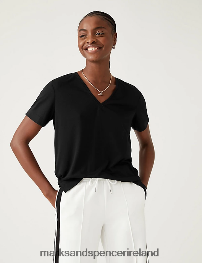 Marks & Spencer Women Relaxed Longline T-Shirt Black Clothing 2VJ8DF1202