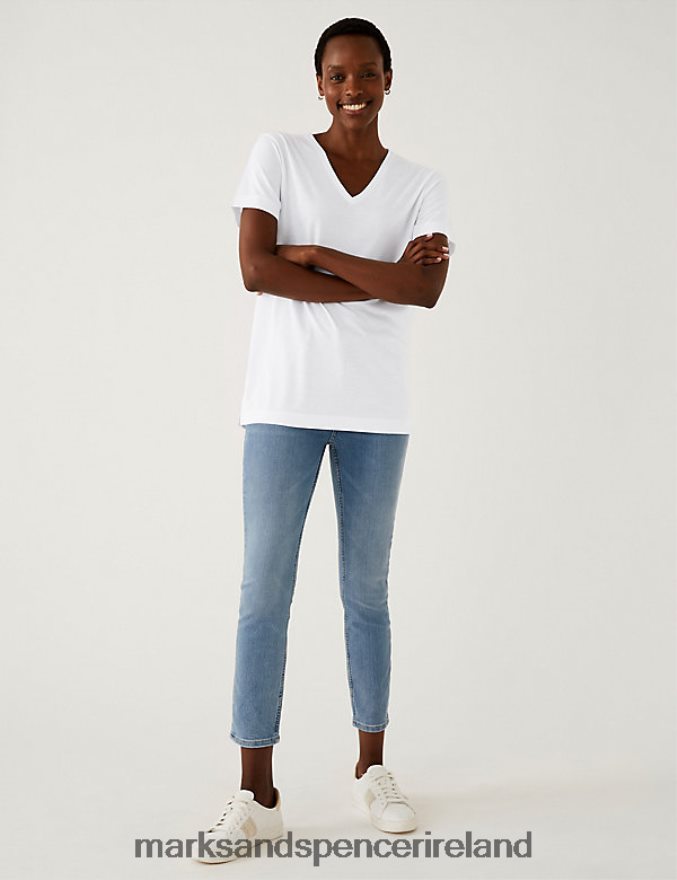 Marks & Spencer Women Relaxed Longline T-Shirt Soft White Clothing 2VJ8DF1533