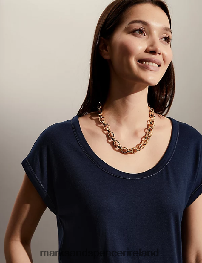 Marks & Spencer Women Scoop Neck T-Shirt Navy Clothing 2VJ8DF2512
