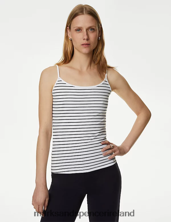 Marks & Spencer Women 2pk Cotton Rich Slim Fit Cami Tops Navy Mix Clothing 2VJ8DF3069
