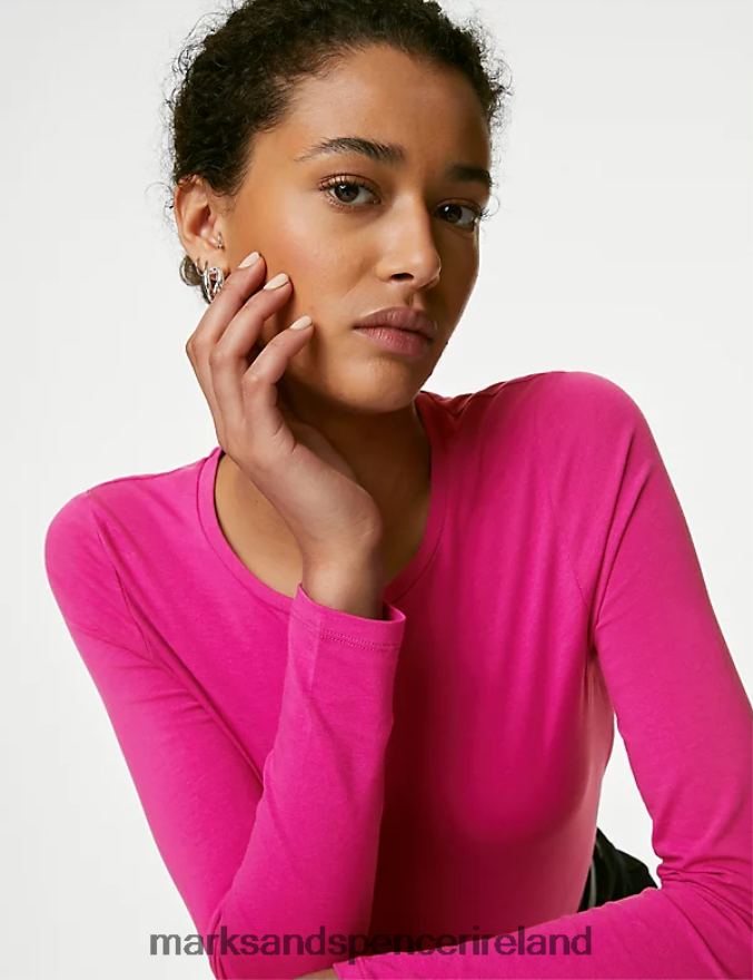 Marks & Spencer Women 2pk Cotton Rich Tops Pink Mix Clothing 2VJ8DF84