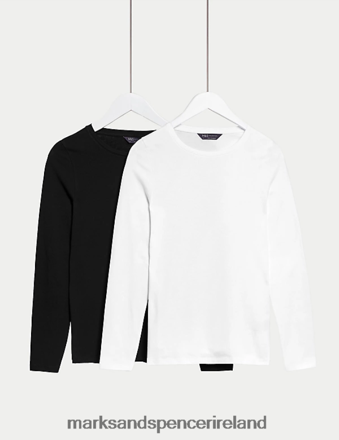 Marks & Spencer Women 2pk Cotton Rich Tops White/Black Clothing 2VJ8DF548