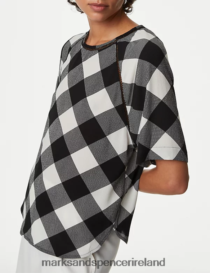 Marks & Spencer Women Checked Top Black Mix Clothing 2VJ8DF1434