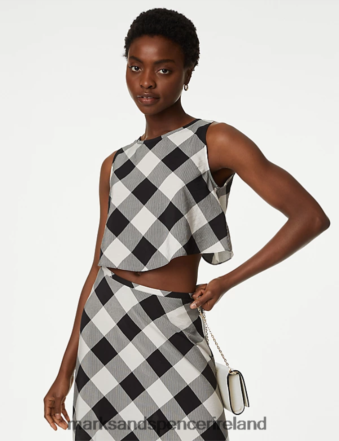 Marks & Spencer Women Checked Vest Black Mix Clothing 2VJ8DF1585