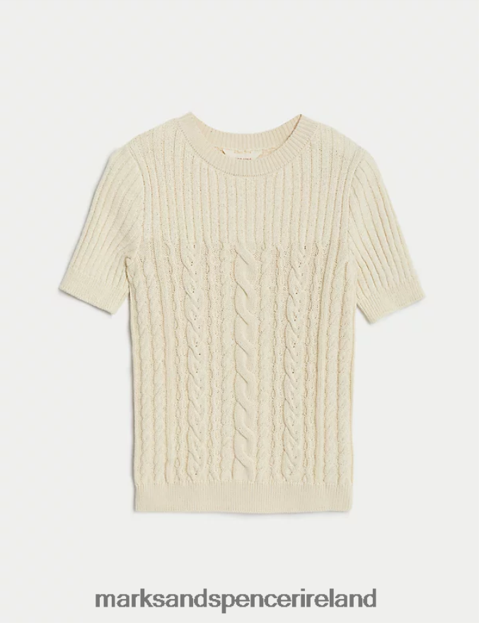 Marks & Spencer Women Cotton Rich Cable Knit Knitted Top Ecru Clothing 2VJ8DF1078