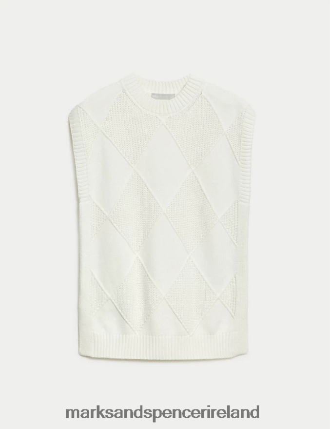 Marks & Spencer Women Cotton Rich Knitted Vest with Merino Wool Ivory Clothing 2VJ8DF370