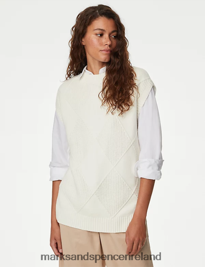 Marks & Spencer Women Cotton Rich Knitted Vest with Merino Wool Ivory Clothing 2VJ8DF370