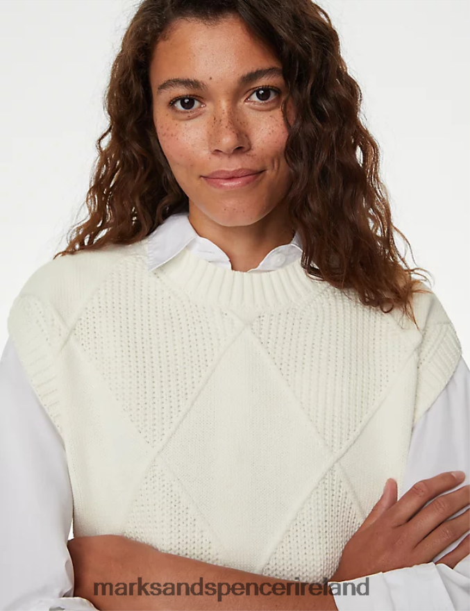 Marks & Spencer Women Cotton Rich Knitted Vest with Merino Wool Ivory Clothing 2VJ8DF370
